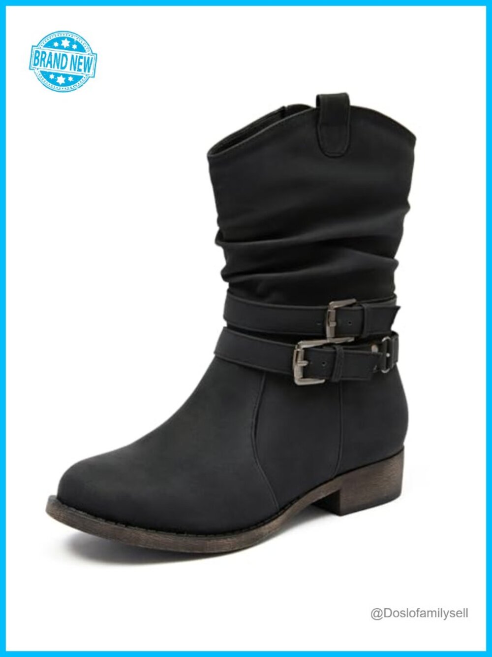 Women's Mid-Calf Boots Round Toe Low Heel Faux Leather Zip Booties
